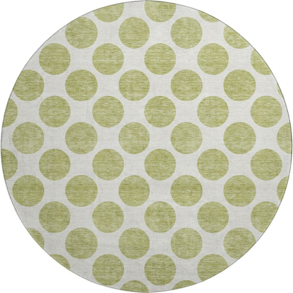 HomeRoots 8' Artichoke Green & Ivory Polka Dot Washable Round Rug - UV Protected, Family-Friendly Design! 677360