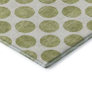 HomeRoots 8' Artichoke Green & Ivory Polka Dot Washable Round Rug - UV Protected, Family-Friendly Design! 677360