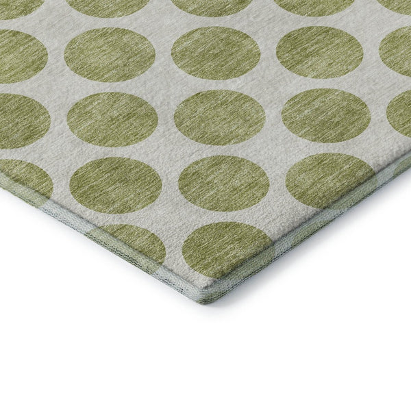 HomeRoots 8' Artichoke Green & Ivory Polka Dot Washable Round Rug - UV Protected, Family-Friendly Design! 677360