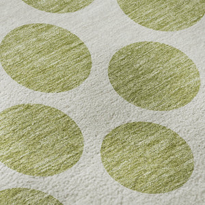 HomeRoots 8' Artichoke Green & Ivory Polka Dot Washable Round Rug - UV Protected, Family-Friendly Design! 677360