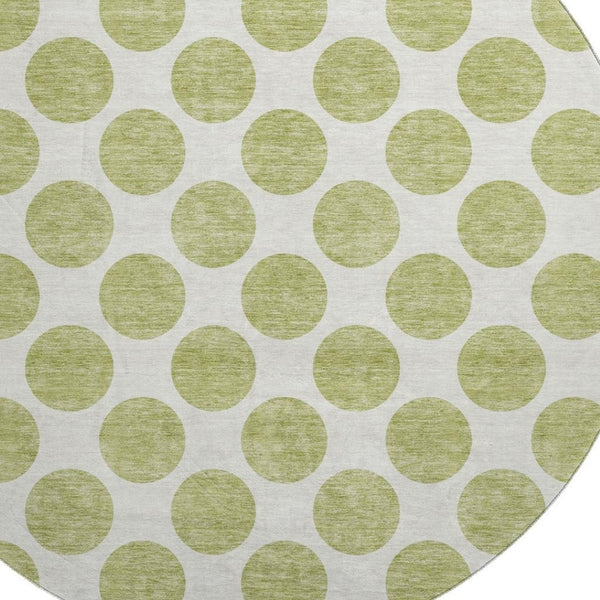 HomeRoots 8' Artichoke Green & Ivory Polka Dot Washable Round Rug - UV Protected, Family-Friendly Design! 677360