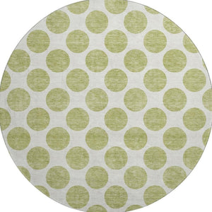 HomeRoots 8' Artichoke Green & Ivory Polka Dot Washable Round Rug - UV Protected, Family-Friendly Design! 677360