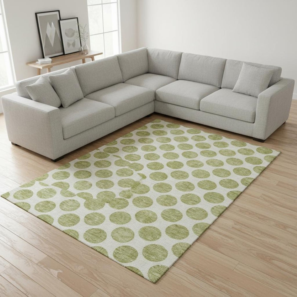 HomeRoots 8' X 10' Artichoke Green Polka Dot Area Rug - Stylish, Washable, UV-Protected, and Pet-Friendly! 677361