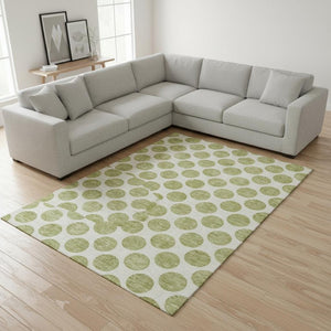 HomeRoots 8' X 10' Artichoke Green Polka Dot Area Rug - Stylish, Washable, UV-Protected, and Pet-Friendly! 677361