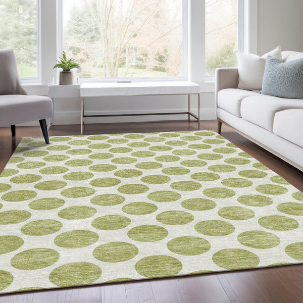 HomeRoots 8' X 10' Artichoke Green Polka Dot Area Rug - Stylish, Washable, UV-Protected, and Pet-Friendly! 677361