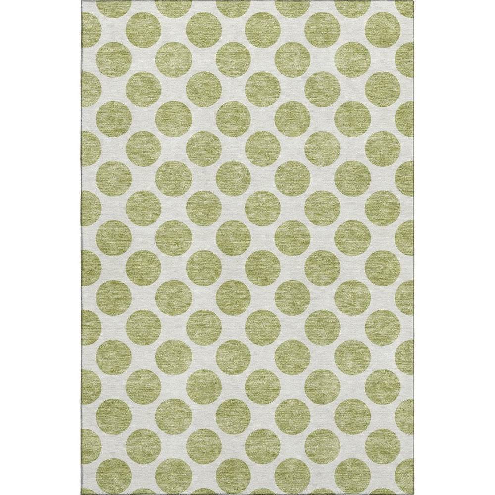 HomeRoots 9' X 12' Artichoke Green Polka Dot Area Rug – Washable, UV Protected, Perfect for High-Traffic Homes! 677362