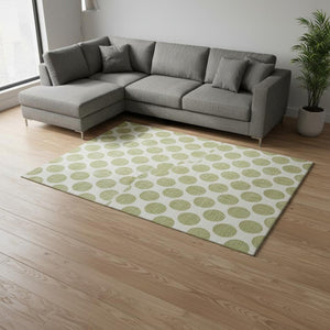 HomeRoots 10' Artichoke Green & Ivory Polka Dot Washable Area Rug with UV Protection for Indoor/Outdoor Use 677363