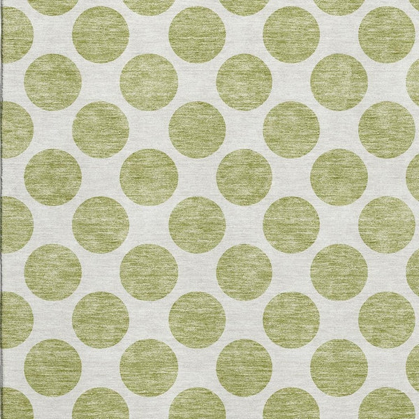 HomeRoots 10' Artichoke Green & Ivory Polka Dot Washable Area Rug with UV Protection for Indoor/Outdoor Use 677363
