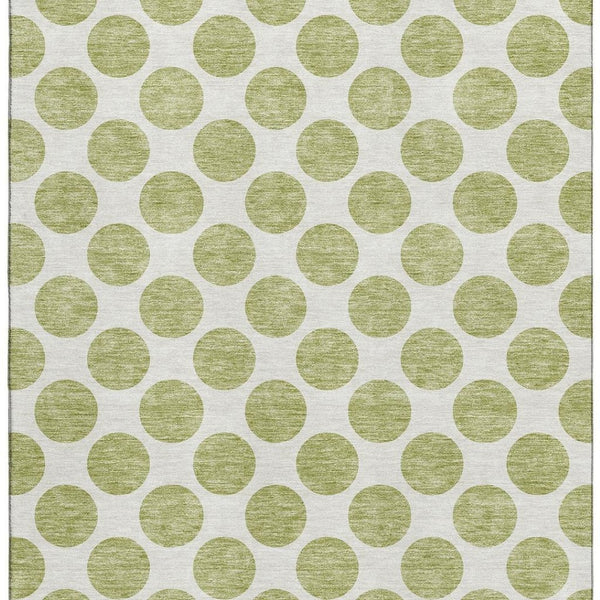 HomeRoots 10' Artichoke Green & Ivory Polka Dot Washable Area Rug with UV Protection for Indoor/Outdoor Use 677363
