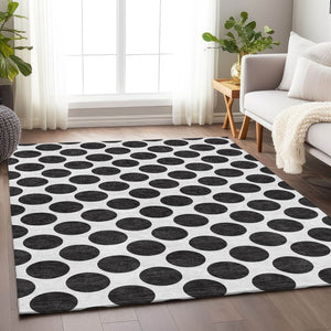 HomeRoots 5' X 8' Black & Ivory Polka Dot Washable Area Rug - Durable, Stain-Resistant & UV Protected Design! 677365