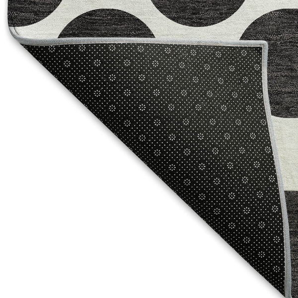 HomeRoots 5' X 8' Black & Ivory Polka Dot Washable Area Rug - Durable, Stain-Resistant & UV Protected Design! 677365