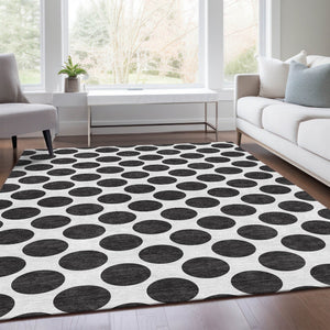 HomeRoots 5' X 8' Black & Ivory Polka Dot Washable Area Rug - Durable, Stain-Resistant & UV Protected Design! 677365