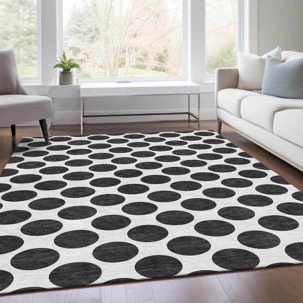 HomeRoots 5' X 8' Black & Ivory Polka Dot Washable Area Rug - Durable, Stain-Resistant & UV Protected Design! 677365