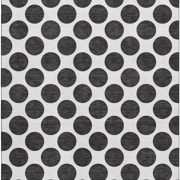 HomeRoots 5' X 8' Black & Ivory Polka Dot Washable Area Rug - Durable, Stain-Resistant & UV Protected Design! 677365