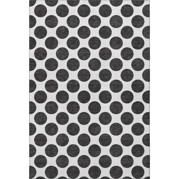 HomeRoots 5' X 8' Black & Ivory Polka Dot Washable Area Rug - Durable, Stain-Resistant & UV Protected Design! 677365