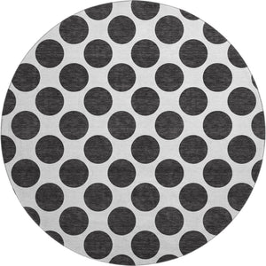 HomeRoots 8' Black And Ivory Polka Dot Round Rug – Durable, Washable, UV-Protected, Perfect for Any Room! 677366