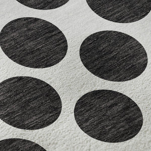 HomeRoots 8' Black And Ivory Polka Dot Round Rug – Durable, Washable, UV-Protected, Perfect for Any Room! 677366