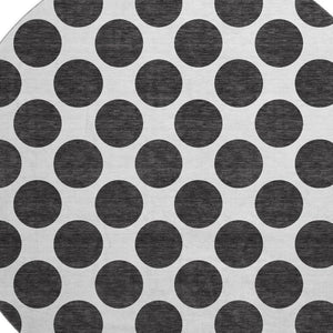 HomeRoots 8' Black And Ivory Polka Dot Round Rug – Durable, Washable, UV-Protected, Perfect for Any Room! 677366