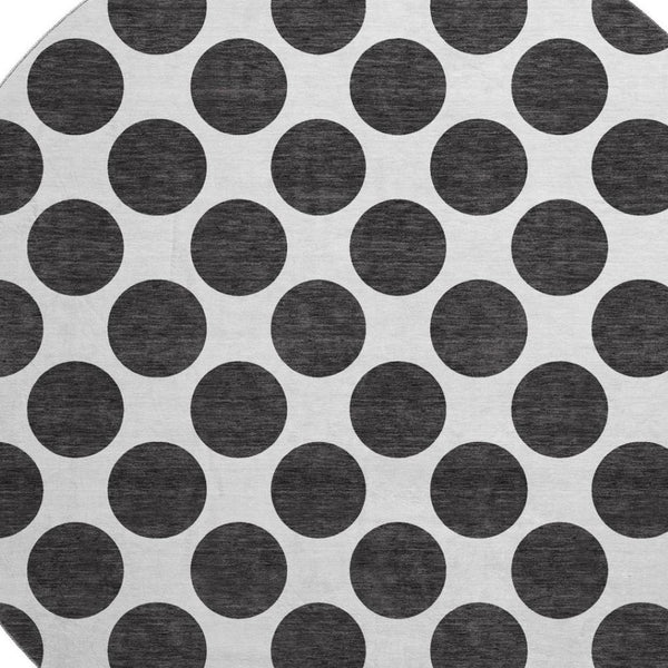 HomeRoots 8' Black And Ivory Polka Dot Round Rug – Durable, Washable, UV-Protected, Perfect for Any Room! 677366