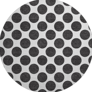 HomeRoots 8' Black And Ivory Polka Dot Round Rug – Durable, Washable, UV-Protected, Perfect for Any Room! 677366