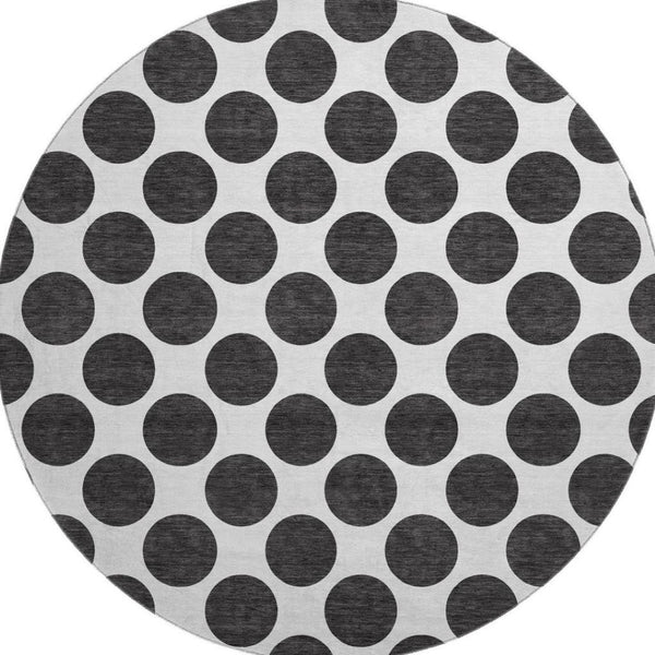 HomeRoots 8' Black And Ivory Polka Dot Round Rug – Durable, Washable, UV-Protected, Perfect for Any Room! 677366