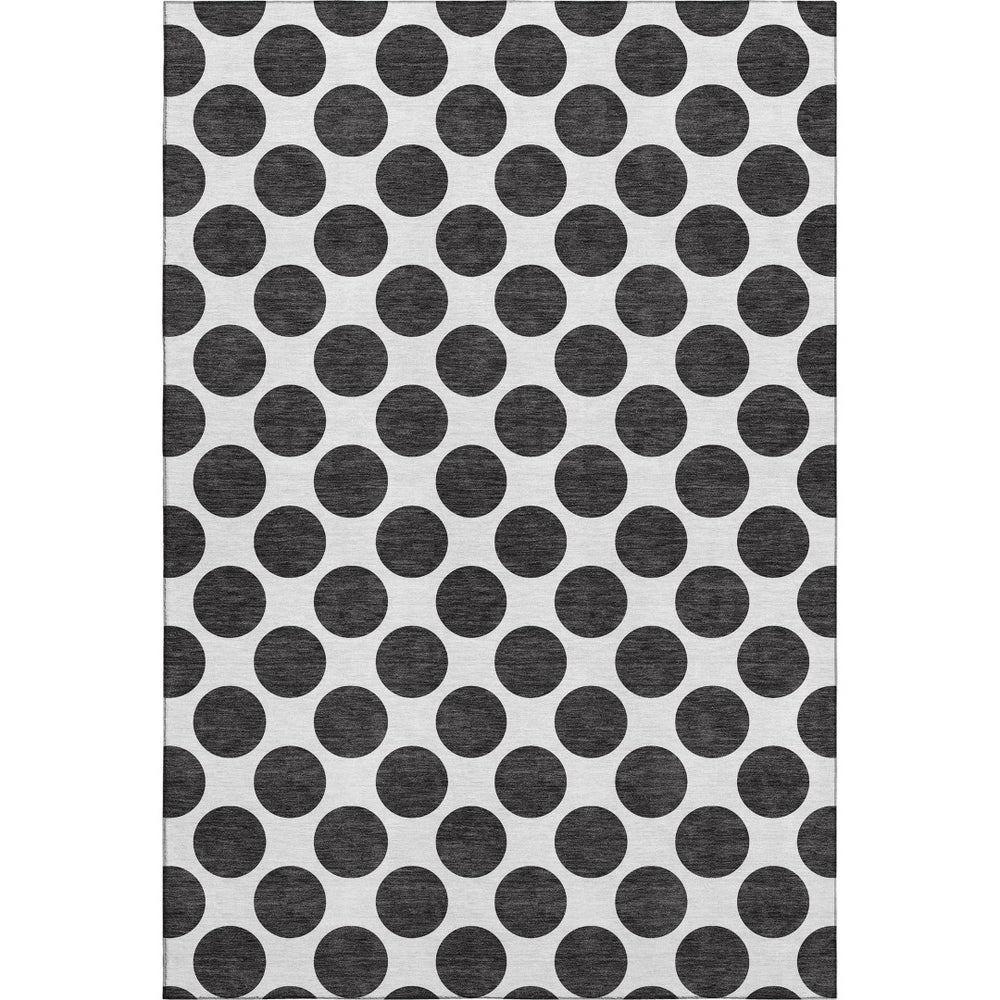 HomeRoots 8' X 10' Playful Black and Ivory Polka Dot Washable Area Rug with UV Protection for Busy Homes 677367