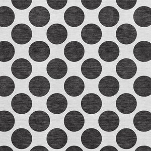 HomeRoots 9' X 12' Washable Black and Ivory Polka Dot Area Rug with UV Protection for High-Traffic Spaces 677368