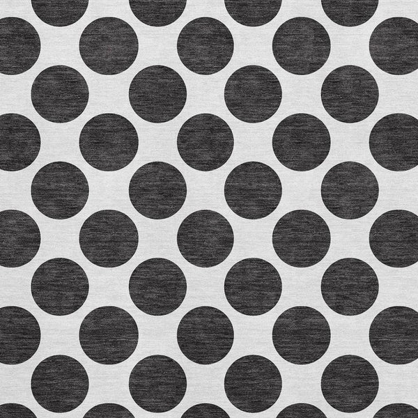 HomeRoots 9' X 12' Washable Black and Ivory Polka Dot Area Rug with UV Protection for High-Traffic Spaces 677368