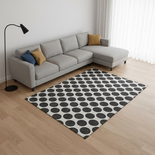 HomeRoots 10' X 14' Black And Ivory Polka Dot Washable Area Rug – Stylish, Durable, UV-Protected for Any Room 677369