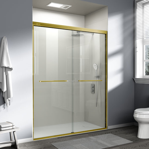 English Elm 56" Semi-frameless Bypass Shower Door Brushed Gold Tempered Glass Walk-in Enclosure W1573P326965