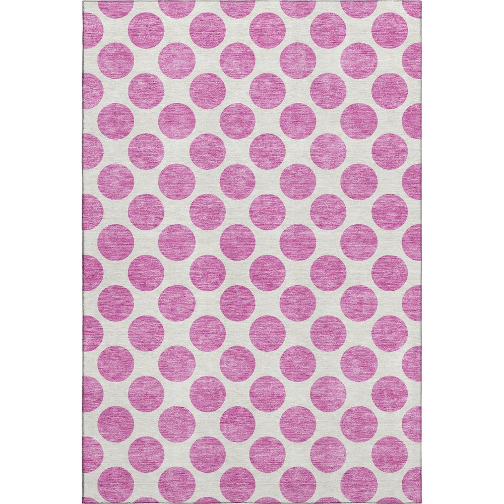 HomeRoots 5' X 8' Blush and Ivory Polka Dot Washable Area Rug - Soft, Stylish, UV-Protected for Family Spaces 677371