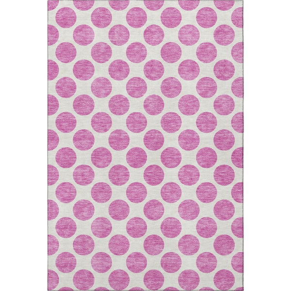 HomeRoots 5' X 8' Blush and Ivory Polka Dot Washable Area Rug - Soft, Stylish, UV-Protected for Family Spaces 677371