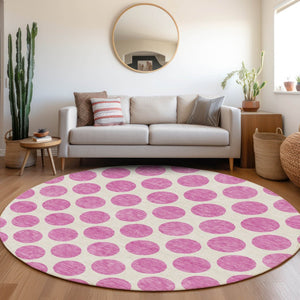 HomeRoots 8' Blush and Ivory Polka Dot Rug - Washable, UV Protected, Durable, Perfect for Family Spaces! 677372