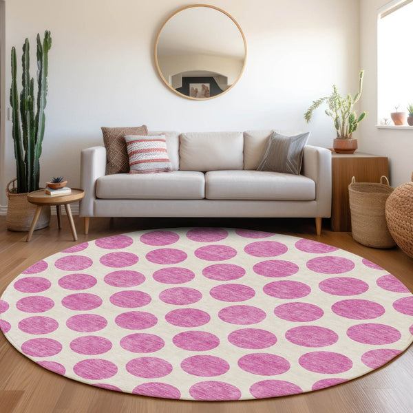HomeRoots 8' Blush and Ivory Polka Dot Rug - Washable, UV Protected, Durable, Perfect for Family Spaces! 677372