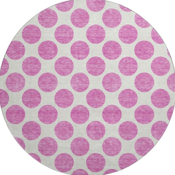 HomeRoots 8' Blush and Ivory Polka Dot Rug - Washable, UV Protected, Durable, Perfect for Family Spaces! 677372