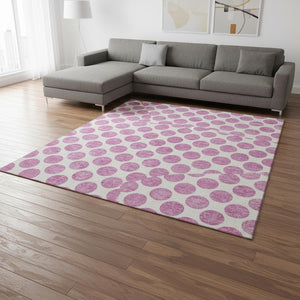 HomeRoots 9' X 12' Blush and Ivory Polka Dot Area Rug – Washable, UV Protected, Stylish & Durable for Any Room 677374