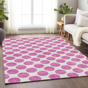 HomeRoots 9' X 12' Blush and Ivory Polka Dot Area Rug – Washable, UV Protected, Stylish & Durable for Any Room 677374