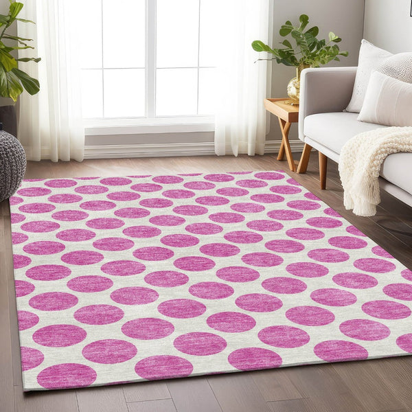 HomeRoots 9' X 12' Blush and Ivory Polka Dot Area Rug – Washable, UV Protected, Stylish & Durable for Any Room 677374