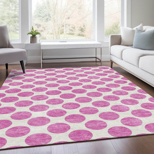 HomeRoots 9' X 12' Blush and Ivory Polka Dot Area Rug – Washable, UV Protected, Stylish & Durable for Any Room 677374