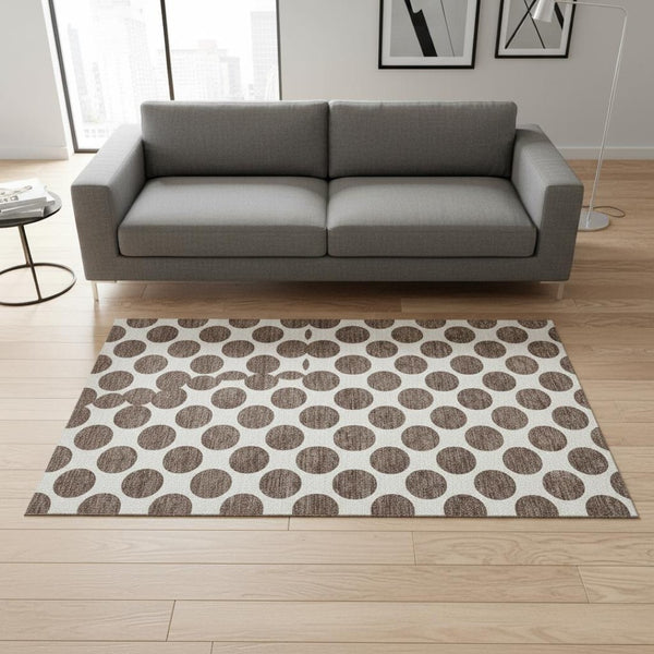 HomeRoots 5' X 8' Brown and Ivory Polka Dot Washable Area Rug - Durable, Stain-Resistant & UV Protected Design 677377