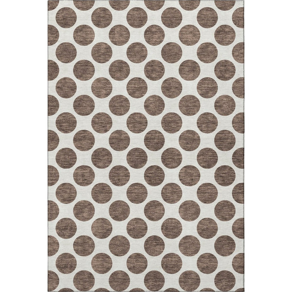 HomeRoots 5' X 8' Brown and Ivory Polka Dot Washable Area Rug - Durable, Stain-Resistant & UV Protected Design 677377