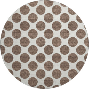 HomeRoots 8' Brown and Ivory Polka Dot Washable Round Rug - Stylish, Durable, UV-Protected for Everyday Living 677378