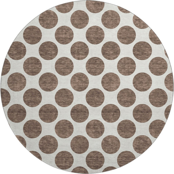 HomeRoots 8' Brown and Ivory Polka Dot Washable Round Rug - Stylish, Durable, UV-Protected for Everyday Living 677378