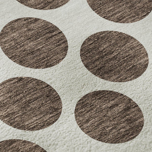 HomeRoots 8' Brown and Ivory Polka Dot Washable Round Rug - Stylish, Durable, UV-Protected for Everyday Living 677378