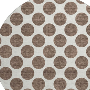HomeRoots 8' Brown and Ivory Polka Dot Washable Round Rug - Stylish, Durable, UV-Protected for Everyday Living 677378