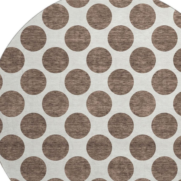 HomeRoots 8' Brown and Ivory Polka Dot Washable Round Rug - Stylish, Durable, UV-Protected for Everyday Living 677378