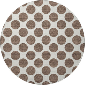 HomeRoots 8' Brown and Ivory Polka Dot Washable Round Rug - Stylish, Durable, UV-Protected for Everyday Living 677378