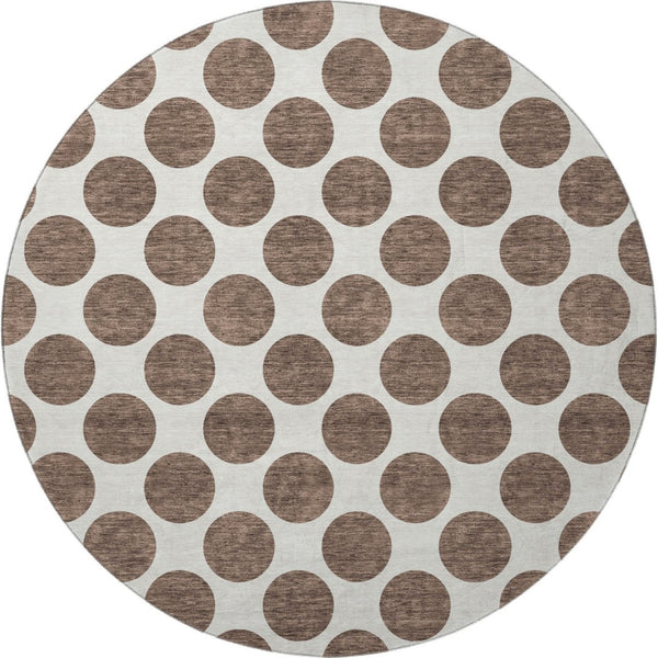 HomeRoots 8' Brown and Ivory Polka Dot Washable Round Rug - Stylish, Durable, UV-Protected for Everyday Living 677378