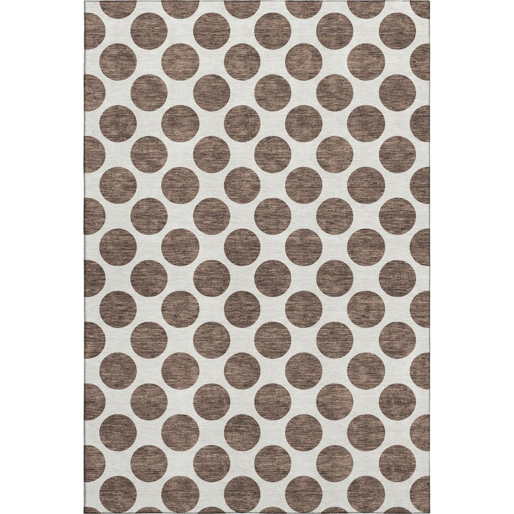 HomeRoots 8' X 10' Brown and Ivory Polka Dot Washable Area Rug - Stylish, UV-Protected, Stain-Resistant Comfort! 677379