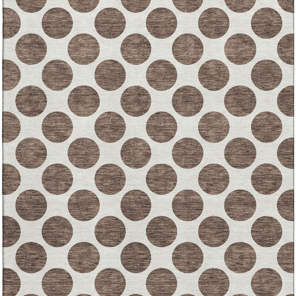 HomeRoots 8' X 10' Brown and Ivory Polka Dot Washable Area Rug - Stylish, UV-Protected, Stain-Resistant Comfort! 677379